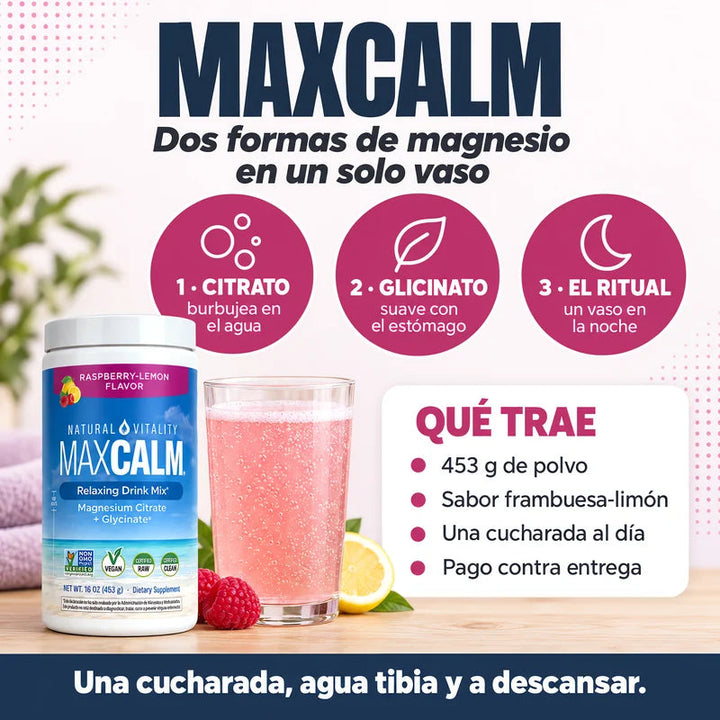 MaxCalm · Magnesio en polvo sabor frambuesa-limón 453 g