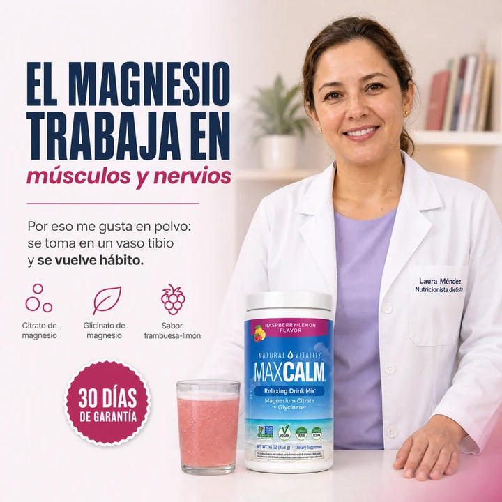 MaxCalm · Magnesio en polvo sabor frambuesa-limón 453 g